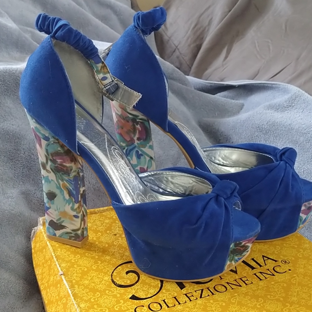 Floral peep toe heels